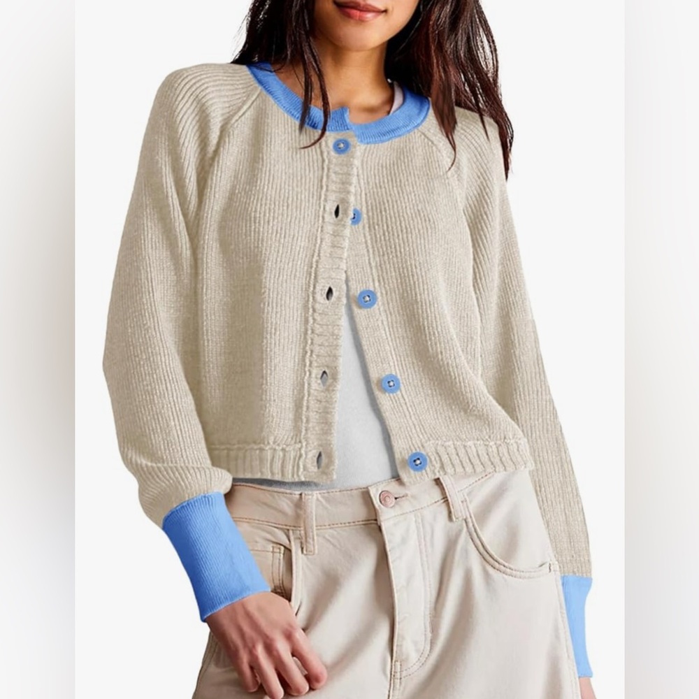 Cropped Cardigan Sweaters Button Down Open Front Long Sleeve